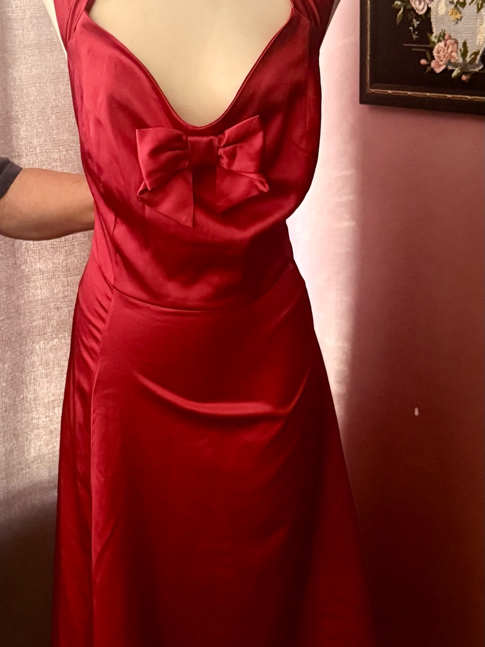 Collectif Red Strapless Satin Dress with Front Bow